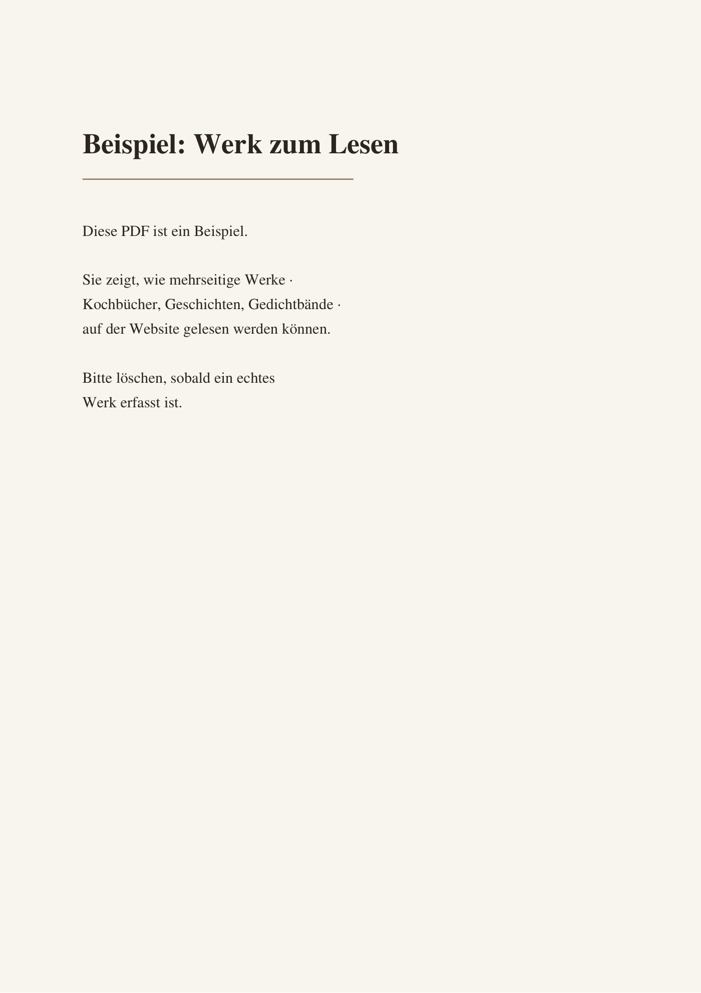 Titelseite des Beispiel-Lesewerks mit der Überschrift «Beispiel: Werk zum Lesen»