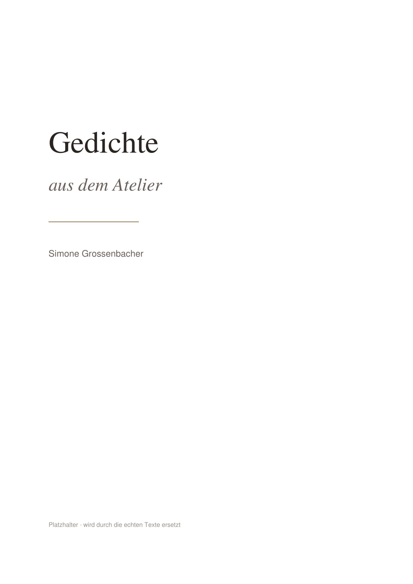 Titelseite der Gedichtsammlung «Gedichte aus dem Atelier»